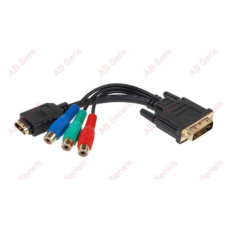 Złącze wtyk DVI (24+5) - HDMI gniazdo + 3 gniazda RCA