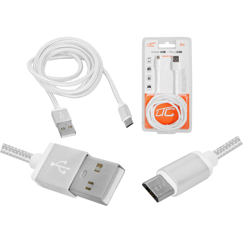 Kabel micro USB LTC 2m, biały