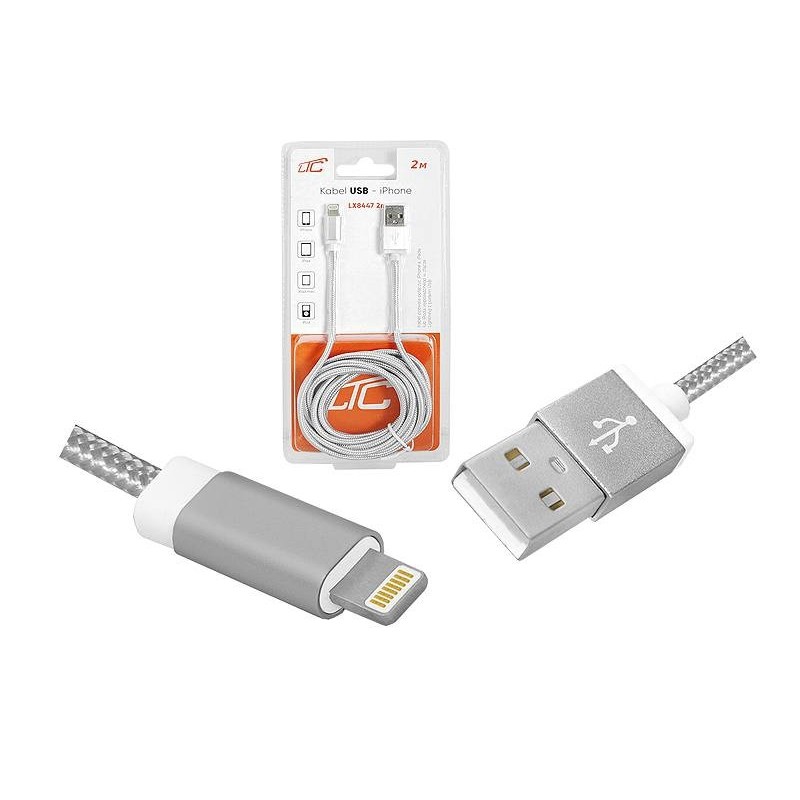 Kabel USB -Iphone 6, 2m, srebrny.