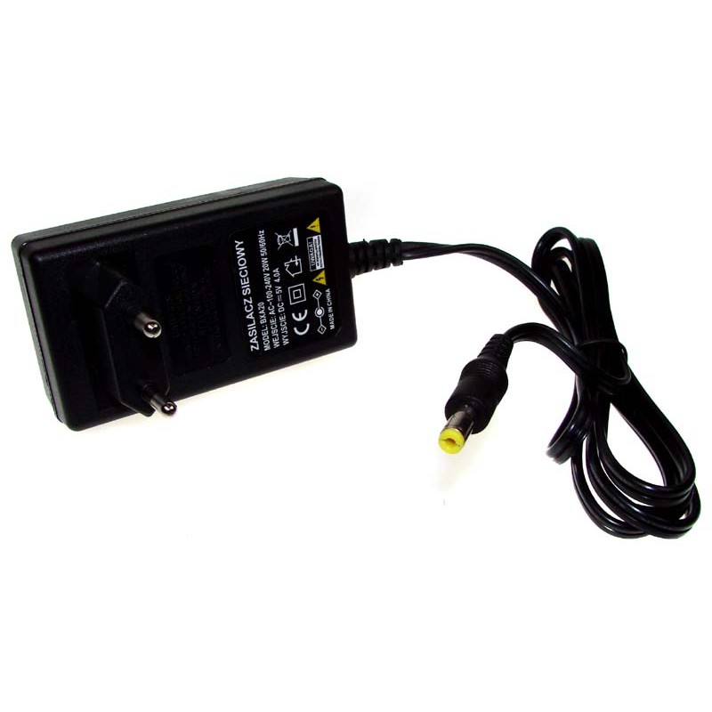 Zasilacz impulsowy 230V/5V/4A wtyk prosty 5,5/2,1 (+)