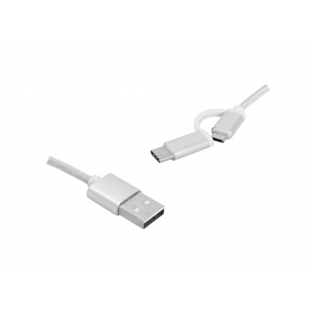 Kabel 2w1 USB -Type-C/micro USB, 1m, srebrny.