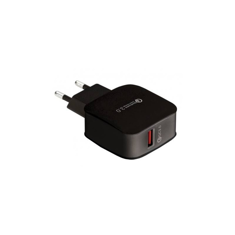 ŁADOWARKA SIECIOWA LTC USB QUICK CHARGER 100-240 V, QC 3.0, CZARNA.