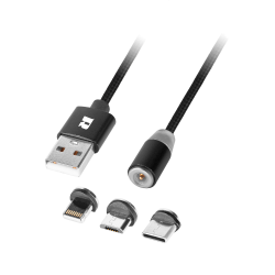 Kabel USB magnetyczny 3w1 microUSB, USB typu C, Lightning 100 cm czarny
