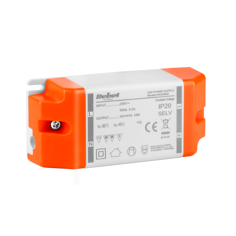 Zasilacz REBEL do sznurów diodowych LED 12V 1A  12 Watt max.