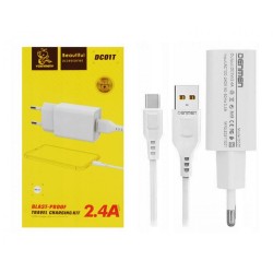 ŁADOWARKA SIECIOWA DENMEN USB 2,4A 12W BIAŁA+KABEL USB TYP-C